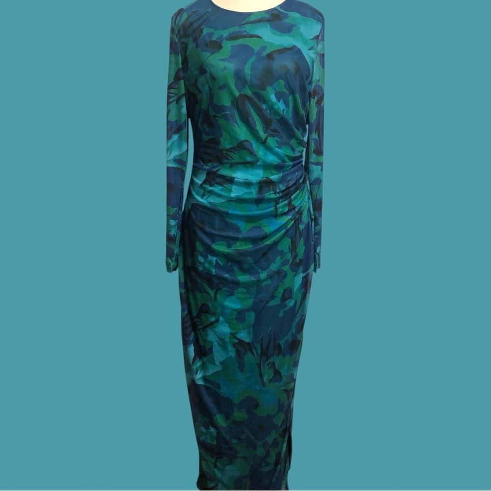 Green and Blue Long Sleeve Bodycon Dress for Night Out - Picture 11 of 15